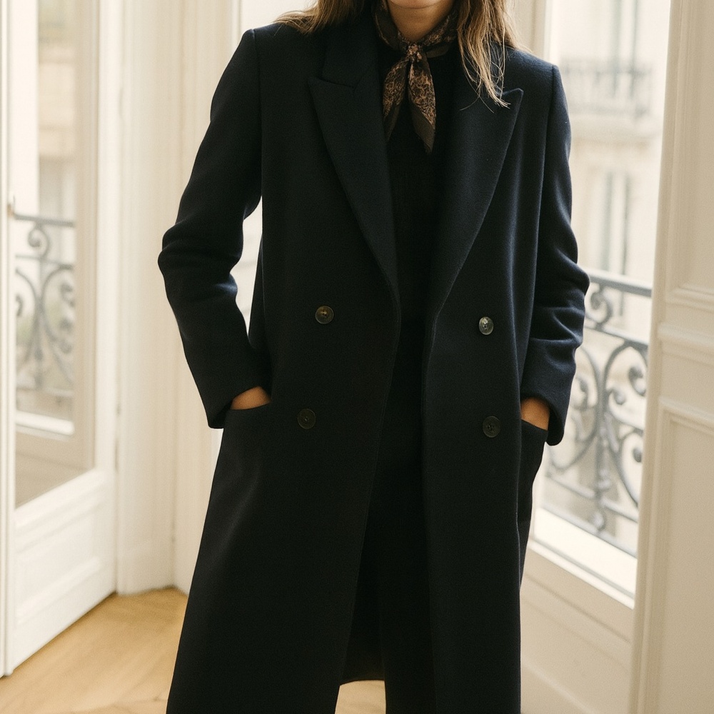 Hallhuber Vintage Italian Wool Double Breasted coat Navy M ( FR 40)